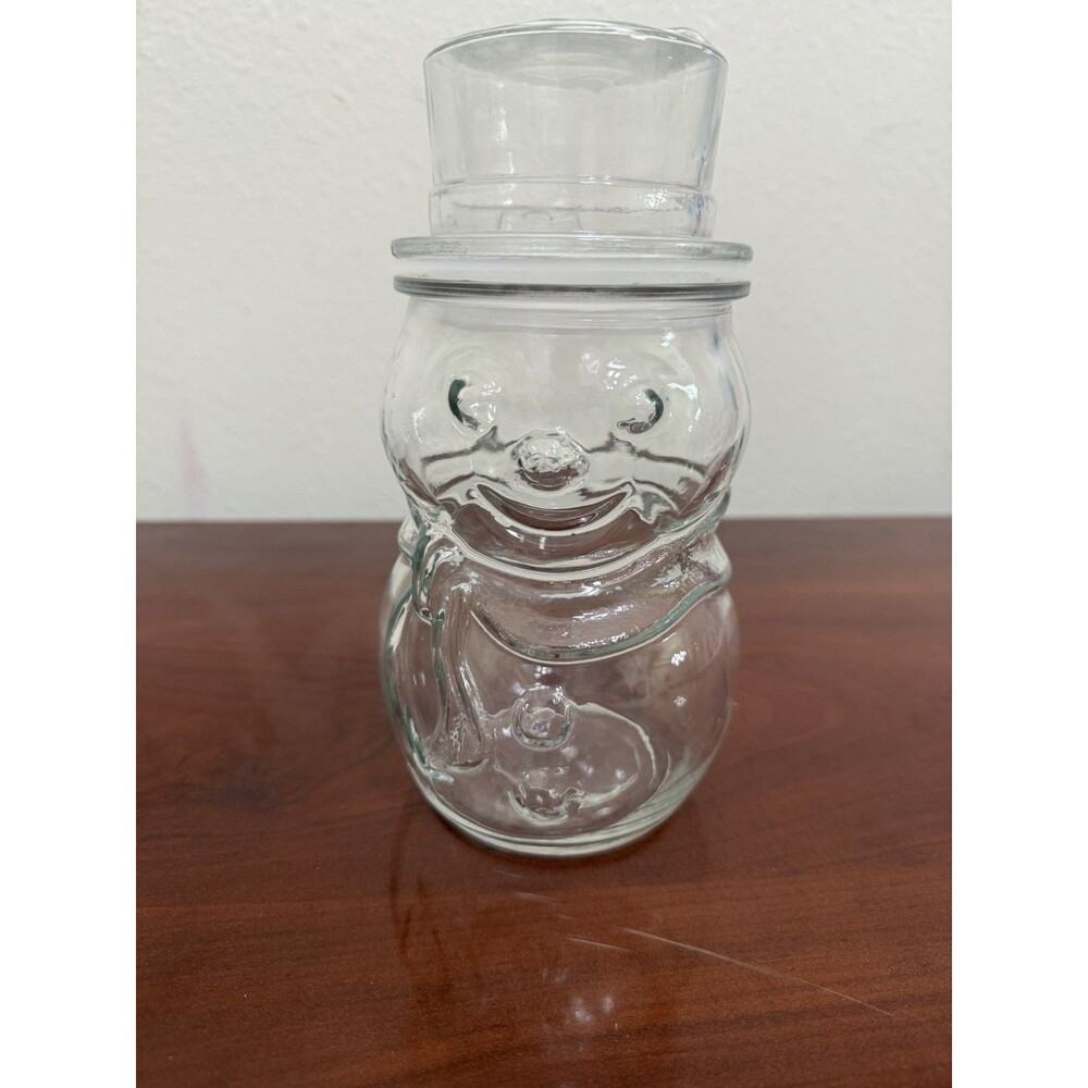 Vintage Libbey Of Canada Glass Snowman Candy Jar Canister 8” Christmas Winter